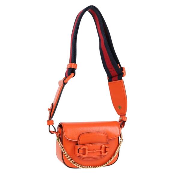 GUCCI Sherry Line Shoulder Bag Leather Orange Red Navy - Picture 1 of 16